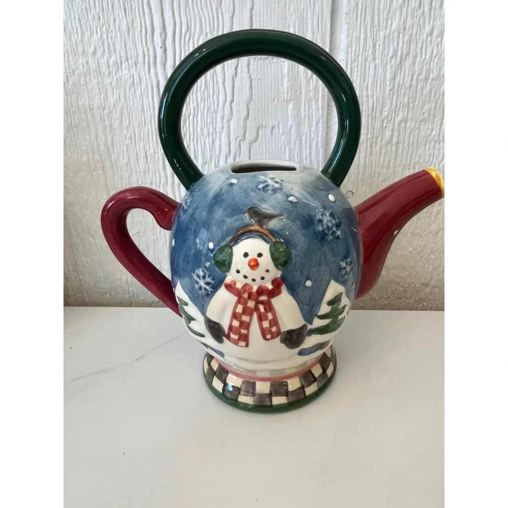 Sakura Debbie Mumm Hand Painted Snowman MISSING LID‎